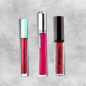 Lip Gloss Trio Classic Assorted Pack NYX Slip Tease Revlon Almay Goddess Gloss W